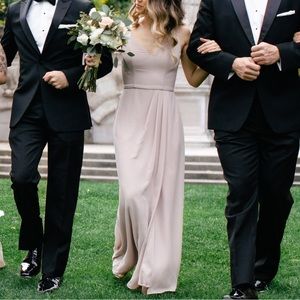 David’s Bridal bridesmaids dress in “Biscotti” (taupe)